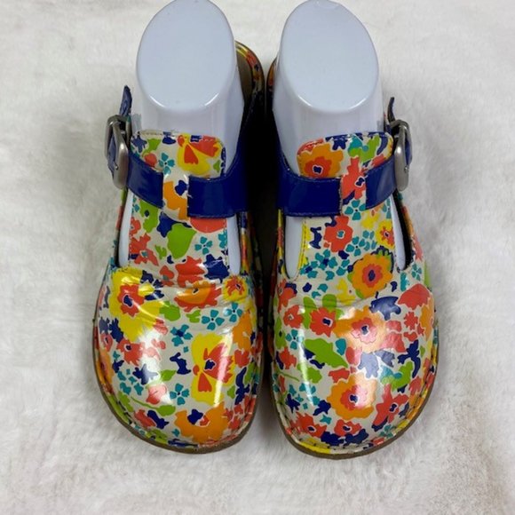 Lila SureGrip Womens Bailey Blue Floral Open Back Clog Slip‎ Resistant, size 8.5 - Picture 2 of 15